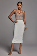 Cornelia Pearl Halter Bandage Dress - Beige - Bellabarnett
