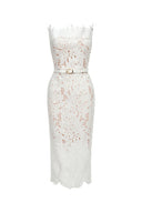 Stripe Strapless Lace Midi Bandage Dress