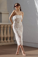 Stripe Strapless Lace Midi Bandage Dress