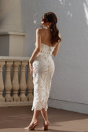 Stripe Strapless Lace Midi Bandage Dress