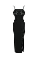 Cherrie Leather Weaved Top & High Slit  Bandage Midi Dress