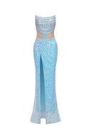 Romita Sequins Mesh Slit Dress