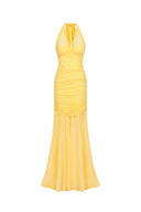 Ulasa Sleeveless Ruched Mesh Maxi Dress