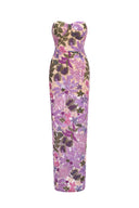 Eugenia Flr Sequins Strapless Mesh Dress - Purple