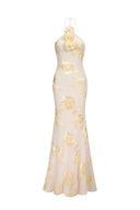 Griselda Flr Halter Embroidery Maxi Dress - White