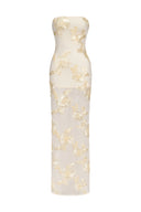 Deliyn Strapless Embroidery Flr Mesh Maxi Dress