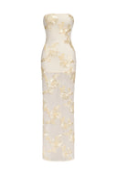 Deliyn Strapless Embroidery Flr Mesh Maxi Dress