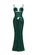 Megan Flr Cut Out Twist Slit Maxi Dress - Green