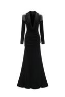 Fanny Deep-V High Slit Velvet Maxi Dress