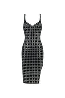 Sabriya V-Neck Sleeveless Halter Diamond Midi Dress