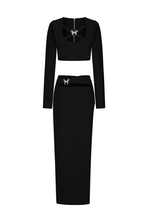 Susan Uzun Kollu, Kelebek Desenli, Bandajlı Maxi İki Parçalı Takım