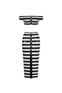 Martha Off-the-Shoulder Hollow Out Slit Bandage Midi Two-Piece Set