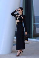 Filasy Long Sleeve Hollow Out Fishtail Bandage Maxi Dress