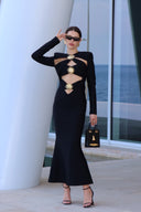 Filasy Long Sleeve Hollow Out Fishtail Bandage Maxi Dress