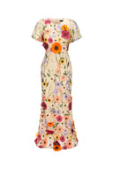 Naya Short Sleeve Round Neck Flrs Fishtail Midi Dress