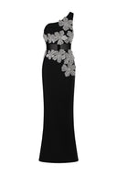 Retale One Shoulder Diamond Flowers Bandage Maxi Dress