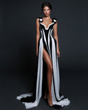 Omega Sleeveless V-Neck Flrs Bandage Maxi Dress