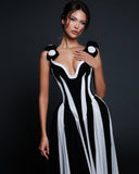 Omega Sleeveless V-Neck Flrs Bandage Maxi Dress