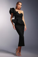 Luysa One Shoulder Asymmetry Black Midi Set