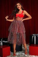 Tamo Mesh Midi Dress - Red - Bellabarnett