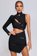 Nude One Shoulder Cutout Mini Bandage Dress - Bellabarnett